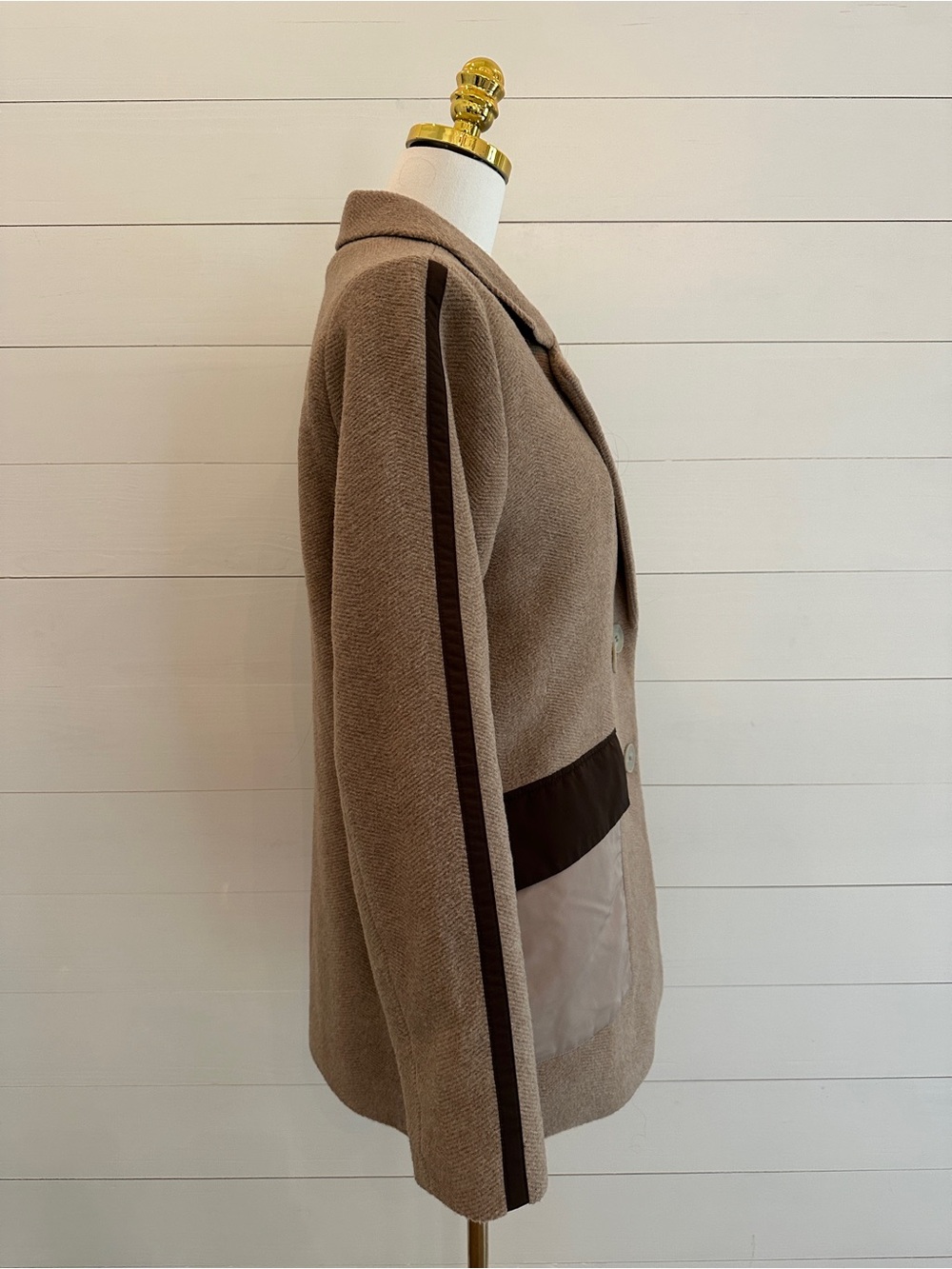 Scotch & Soda Taupe Removable Hood Double-Breasted Coat - Picture 6 of 13